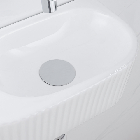 QeramiQ Fuente pack lave-mains – demi-rond – 40 x 21,5 x 12 cm – céramique blanc brillant – robinet chromé – cannelé SW1233078