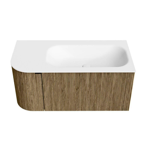 Mondiaz KURVE Badkamermeubelset - 95x46x40cm - 1 lade - 1 deur - wastafel solid surface - rechts - 1 kraangat - Dusk SW1414770