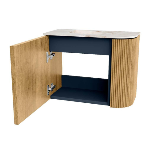 Mondiaz JOYA-DLUX Meuble de toilette 51,6cm - arrondi droit couleur Chêne - Vasque FAYE position Gauche 1 trou de robinet couleur Frappe SW1421911