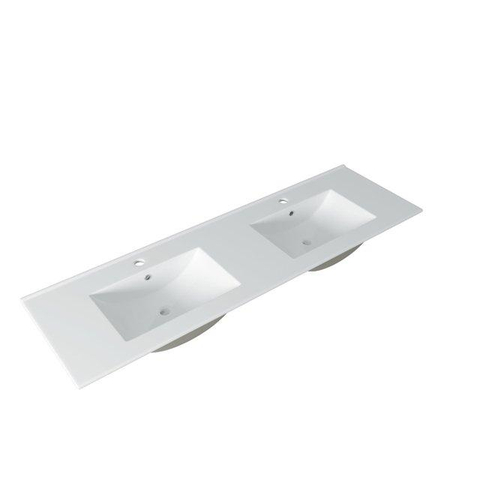 Saniclass Holz Atelier Meuble de salle de bain - 140x45x60cm - lavabo en céramique blanc - 2 vasques - 2 trous de robinet - 4 tiroirs - Walnut pure SW1437736