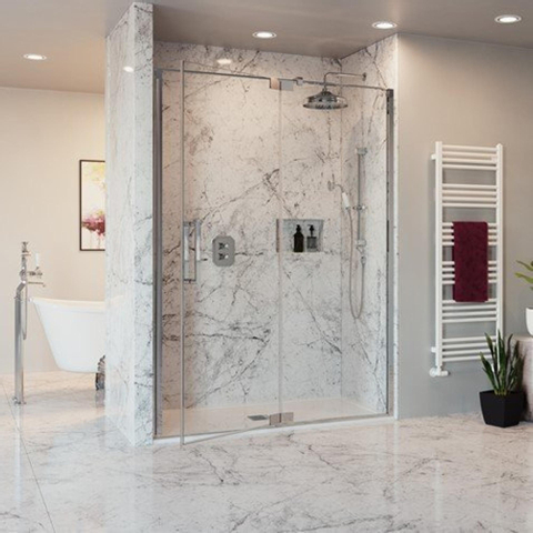 Crosswater Optix 10 In profiel draaiende deur - 120x200cm - 10mm veiligheidsglas - met vaste wand - chroom SW700901