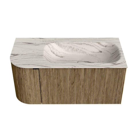 MONDIAZ KURVE-DLUX meuble de salle de bains 95cm arrondi gauche couleur Dusk avec 1 tiroir et 1 porte. Vasque BIG SMALL droite sans trou de robinetterie Nata. SW1432363