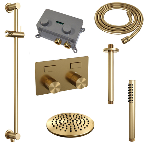 BRAUER Gold Carving ensemble de douche pluie apparent – douche de tête Ø 20 cm – bras de plafond 30 cm – douchette bâton – barre de douche – set 65 SW925745