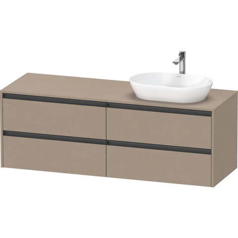 Duravit Ketho.2 Wastafelonderbouwkast - inclusief consoleplaat - met 4 laden - voor waskom rechts - 160x55x56.8cm - met handgrepen antraciet - linnen mat SW773051