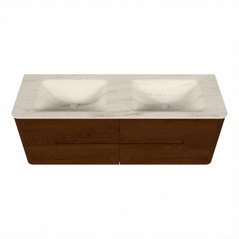 Mondiaz CIRO-DLUX Ensemble de meubles de salle de bains - 140x45x50cm - Plan vasque solid surface Meli - 2 vasques Double - 2 trous de robinet - 4 tiroirs - Ruby SW1531757