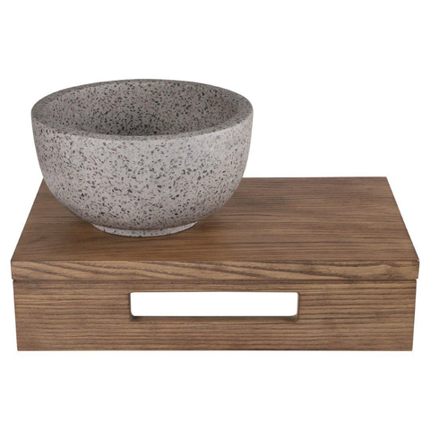 Differnz lave-mains – 40 x 21 x 10 cm – terrazzo gris grossier – sans robinet – tablette chêne brun SW794634