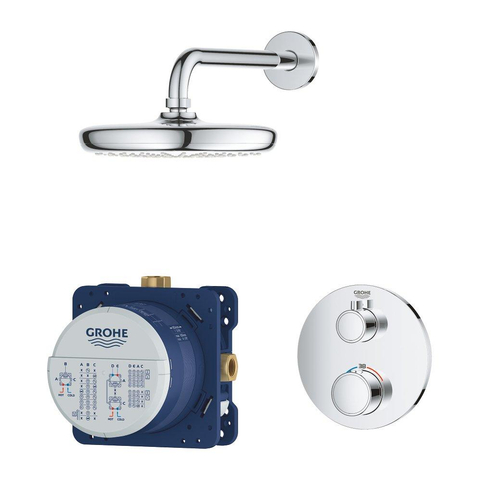 GROHE Grohtherm Perfect Set confort de douche à encastrer avec partie de finition pour robinet thermostatique et douche de tête rond Tempesta 210 chrome SW236920