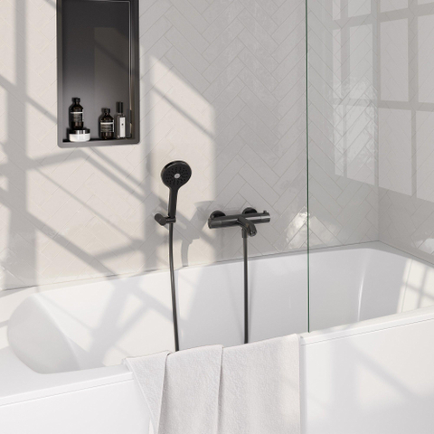 BRAUER Stripe Mitigeur thermostatique douche bain SET 04 - apparent - support mural - douchette 3 positions - flexible de douche - gunmetal brossé PVD SW1434970