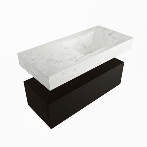 Mondiaz ALAN-DLUX Ensemble de meuble - 100cm - meuble Urban mat - 1 tiroir - Lavabo Cloud Opalo suspendu - vasque Droite - 1 trou de robinet SW806354