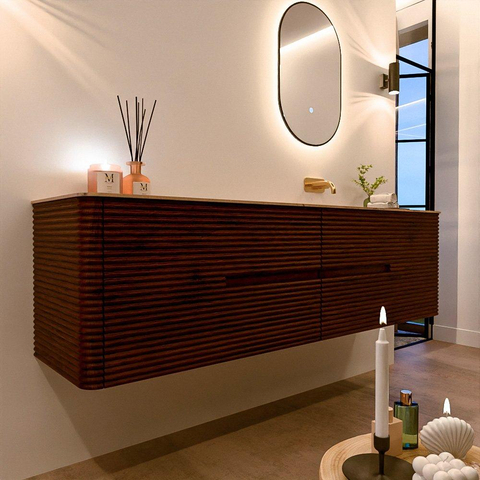 Mondiaz CIRO-DLUX Badkamermeubelset - 180x45x50cm - Solid surface wastafel Arena - 1 wasbak Rechts - zonder kraangaten - 4 lades - Ruby SW1531726