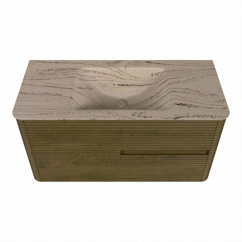 Mondiaz CIRO-DLUX Meuble de salle de bains - 100x45x50cm - Plan vasque solid surface Arena - 1 vasque au milieu - sans trous de robinet - 2 tiroirs - Dusk SW1533090