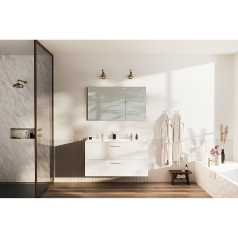 Nemo Go Ensemble de meuble - 120x65x45.5cm - 2 tiroirs - avec poignée - 2 vasque Blanc mat - 2 trous de robinet - avec miroir - MDF standard white SW911691