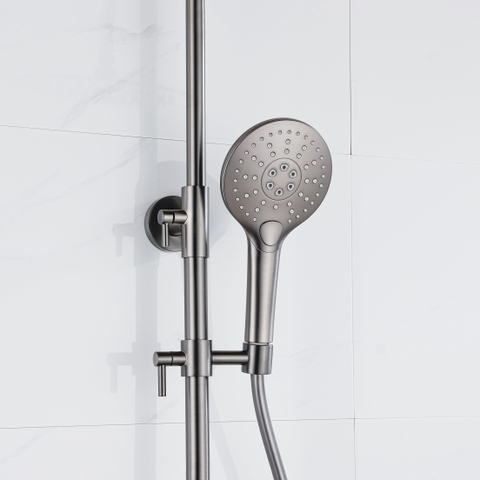 Fortifura Calvi Ensemble de douche pluie - thermostatique - douche principale de 25 cm - flexible lisse - douchette ronde - Gunmetal PVD brossé SW1204406