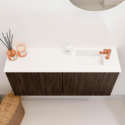 Mondiaz JOYA 90cm meuble de salle de bains - couleur Walnut - Vasque FAYE position Droite 1 trou de robinet couleur Talc. SW1421326
