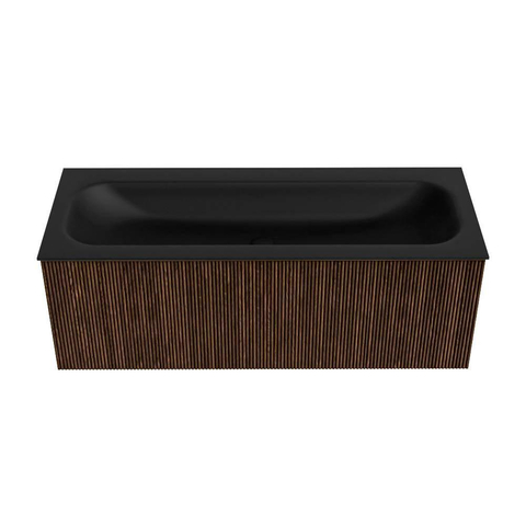 MONDIAZ KURVE 120cm badmeubel kleur Walnut met 1 lade. Wastafel BIG LARGE midden 2 kraangaten Urban. SW1138515