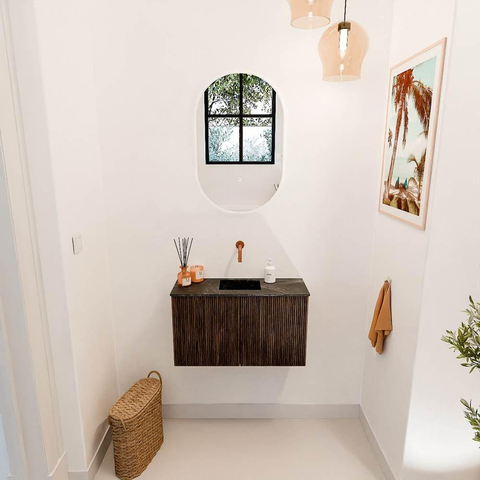 Mondiaz JOYA-DLUX Meuble de salle de bains 70cm - couleur Walnut - Vasque FAYE position Milieu Sans trou de robinet couleur Lava SW1422497