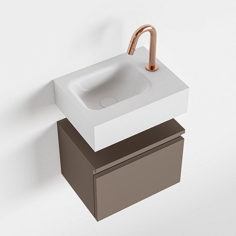 MONDIAZ ANDOR Toiletmeubel 40x30x30cm met 1 kraangaten 1 lades smoke mat Wastafel Lex links Solid Surface Wit SW474012