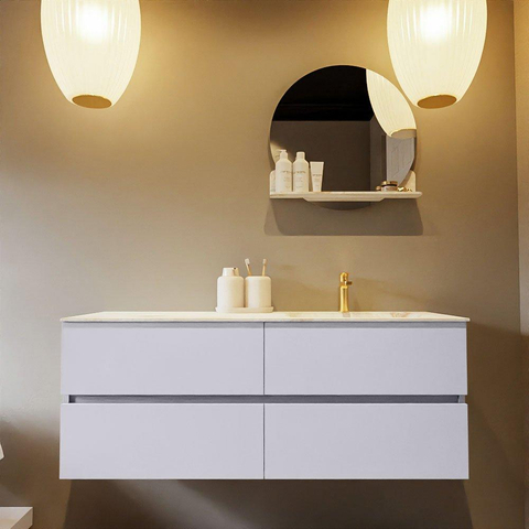 Mondiaz VICA-DLUX Ensemble meuble de salle de bains - 130cm - cale - 4 tiroirs - Lavabo encastré CLOUD - à droite - 1 trou de robinet - couleur Frappe - Version XL 60cm de haut SW1189184