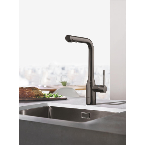 Grohe Essence New Keukenkraan - hoog - draaibare/uittrekbare uitloop - brushed hard graphite (antraciet) SW97572