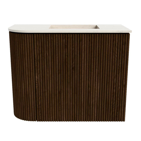 Mondiaz JOYA-DLUX 51.6cm toiletmeubel - ronding links kleur Walnut - Wastafel FAYE positie Rechts Zonder kraangat kleur Meli. SW1424431