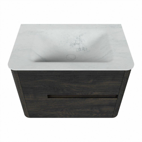 Mondiaz CIRO-DLUX Meuble de salle de bains - 70x45x50cm - plan-vasque en solid surface Opalo - 1 vasque centrale - 1 trou de robinetterie - 2 tiroirs - Shadow SW1532505