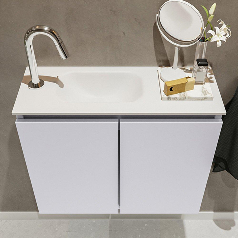 MONDIAZ TURE Toiletmeubel 60x23x50cm met 1 kraangaten 2 deuren cale mat Wastafel Eden links Solid Surface Wit SW475124