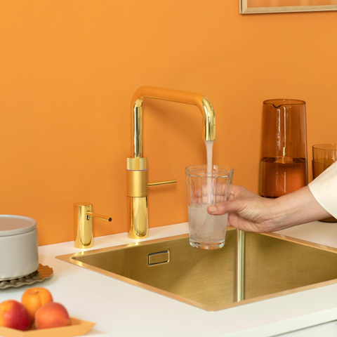 Quooker BE Fusion Square kokendwaterkraan - draaibare uitloop - Combi reservoir - Warm / kokend water - Verguld glans SW795596