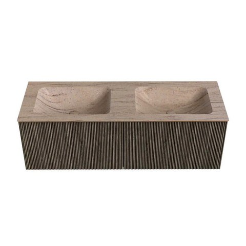 MONDIAZ KURVE-DLUX 130cm badmeubel kleur Shadow met 2 lades en 0 deuren. Wastafel LEAF Dubbel 2 kraangaten Saba. SW1433280