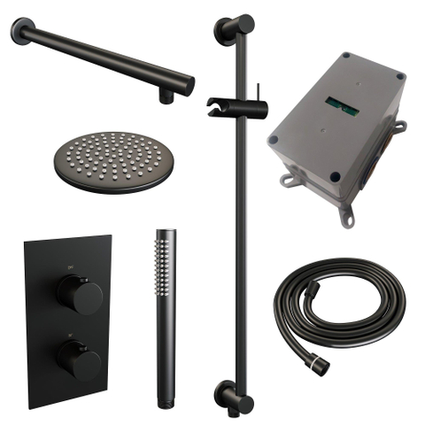 BRAUER Black Edition inbouw regendoucheset – Ø20 cm hoofddouche – 40 cm rechte wandarm – staafhanddouche – met omstel SW538454