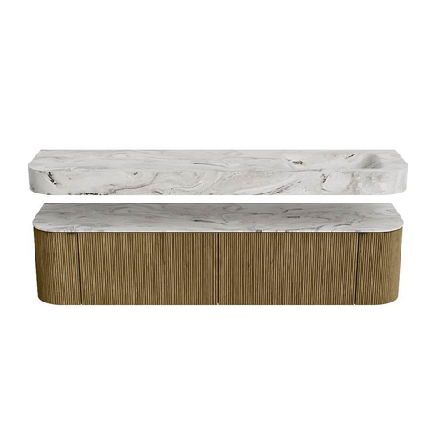 MONDIAZ THOR-DLUX Meuble de salle de bains 190cm arrondi gauche + droite couleur Dusk avec 2 tiroirs et 2 portes. Vasque suspendue CLOUD Droite 1 trou de robinet couleur Glace. SW1466459