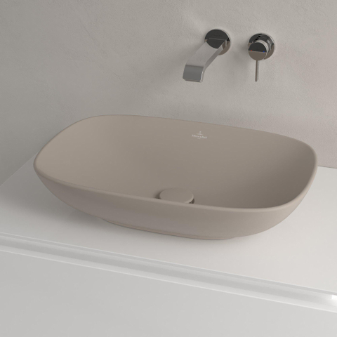 Villeroy & Boch Loop & Friends opzetwastafel - 56x38cm - zonder kraangat - zonder overloop CeramicPlus - mat almond (beige) SW644142