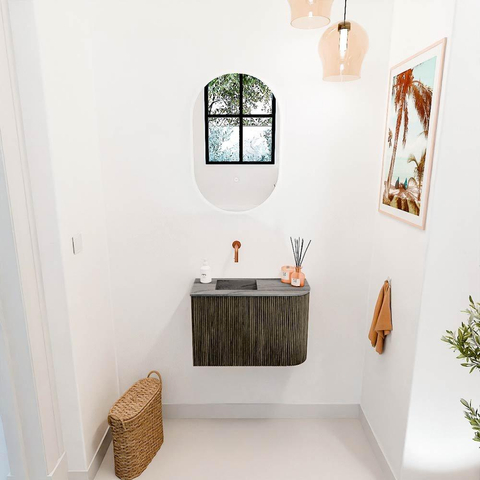 Mondiaz JOYA-DLUX 61.6cm toiletmeubel - ronding rechts kleur Shadow - Wastafel FAYE positie Links Zonder kraangat kleur Sombra. SW1426259