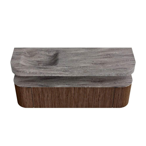 MONDIAZ THOR-DLUX 160cm meuble de salle de bains arrondi gauche + droite couleur Walnut avec 1 tiroir et 2 portes. Vasque suspendue CLOUD Gauche 1 trou de robinet couleur Oza. SW1465317