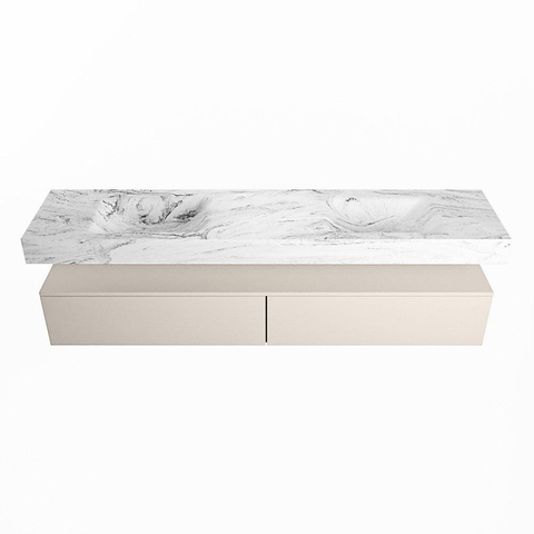 Mondiaz ALAN-DLUX Ensemble de meuble - 200cm - meuble Linen mat - 2 tiroirs - Lavabo Cloud Glace suspendu - vasque Gauche et droite - 2 trous de robinet SW805991