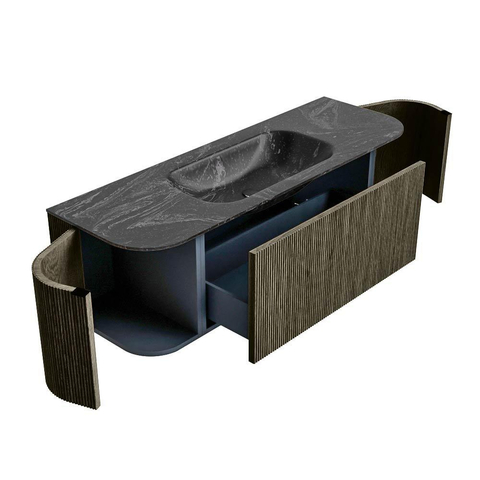 Mondiaz KURVE-DLUX Ensemble de meubles de salle de bains - 140x46x40cm - 1 tiroir - 2 portes - lavabo solid surface - central - sans trou de robinet - Shadow SW1414658