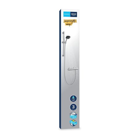 GROHE Precision Trend Ensemble de douche - robinet de douche thermostatique - avec ensemble barre de douche - 60cm - douchette à main carrée - 1 type de jet - flexible de douche lisse - chrome SW1028103