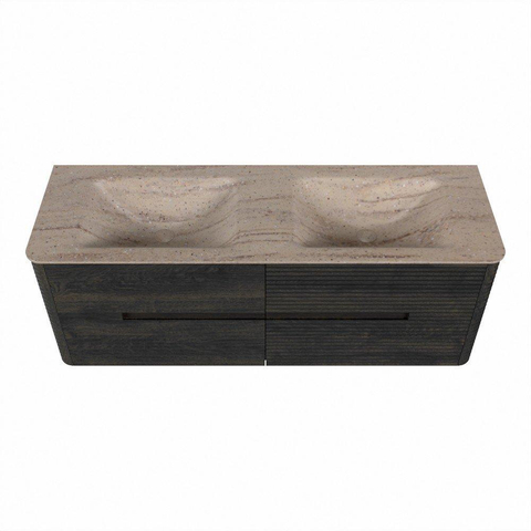 Mondiaz CIRO-DLUX Badkamermeubelset - 140x45x50cm - Solid surface wastafel Saba - 2 wasbak Dubbel - zonder kraangaten - 4 lades - Shadow SW1532709