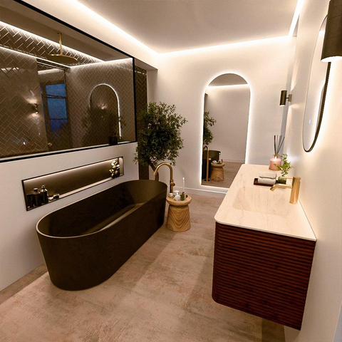 Mondiaz CIRO-DLUX Badkamermeubelset - 170x45x50cm - Solid surface wastafel Meli - 1 wasbak Rechts - 1 kraangat - 4 lades - Ruby SW1531812