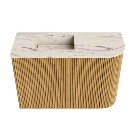 Mondiaz JOYA-DLUX 61.6cm toiletmeubel - ronding rechts kleur Oak - Wastafel FAYE positie Links Zonder kraangat kleur Nata. SW1424028