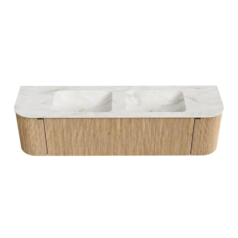 MONDIAZ KURVE-DLUX Meuble de salle de bains 170cm avec module 25 Len R couleur Chêne avec 1 tiroir et 2 portes. Lavabo LEAF double sans trou de robinet couleur Ostra. SW1137774