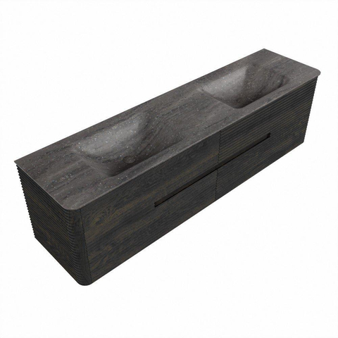 Mondiaz CIRO-DLUX Ensemble meuble de salle de bains - 180x45x50cm - Plan vasque solid surface Oza - 2 vasques Double - sans trous de robinet - 4 tiroirs - Shadow SW1532670