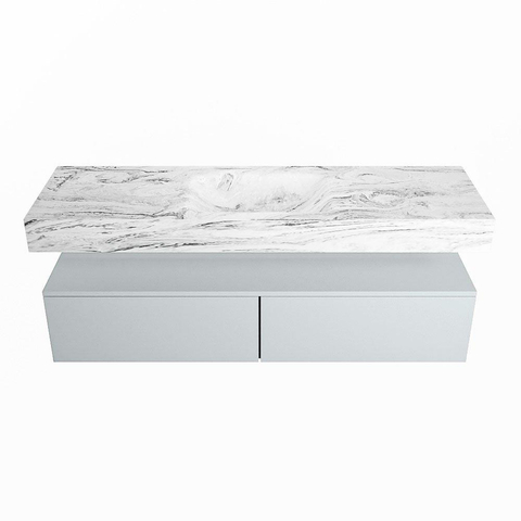 Mondiaz ALAN-DLUX Ensemble de meuble - 150cm - meuble Clay mat - 2 tiroirs - Lavabo Cloud Glace suspendu - vasque Centre - 0 trous de robinet SW806393