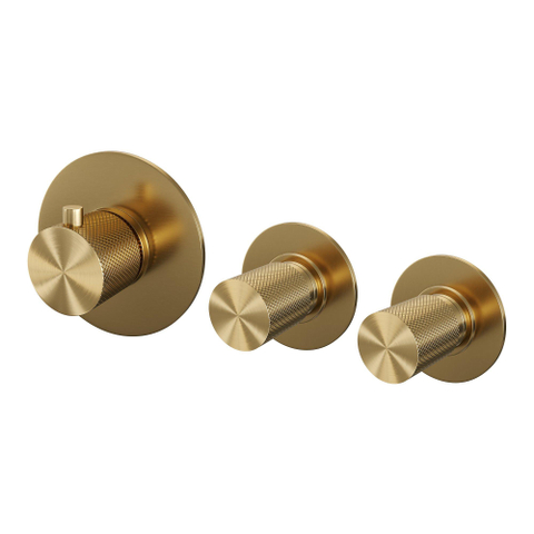 Robinet de baignoire encastré Brauer Gold Carving - ensemble de douche - sortie de 20 cm - avec partie encastrable - 3 boutons avec relief - douchette ronde 3 positions - PVD - or brossé SW715483