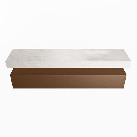 Mondiaz ALAN-DLUX Ensemble de meuble - 200cm - meuble Rust mat - 2 tiroirs - Lavabo Cloud Ostra suspendu - vasque Droite - 0 trous de robinet SW807666