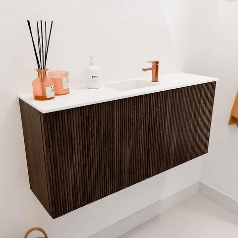Mondiaz JOYA 90cm meuble de salle de bains - couleur Walnut - Vasque FAYE position Milieu 1 trou de robinet couleur Talc. SW1421255