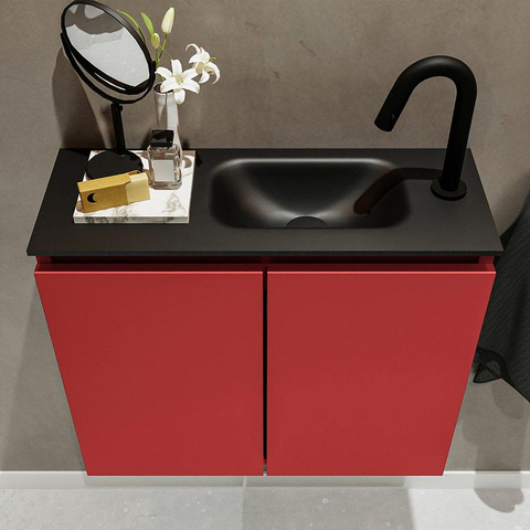 MONDIAZ TURE Toiletmeubel 60x23x50cm met 1 kraangaten 2 deuren fire mat Wastafel Eden rechts Solid Surface Zwart SW475387