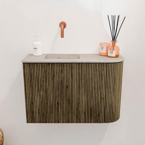 Mondiaz JOYA-DLUX 61.6cm toiletmeubel - ronding rechts kleur Dusk - Wastafel FAYE positie Links Zonder kraangat kleur Opalo. SW1423325