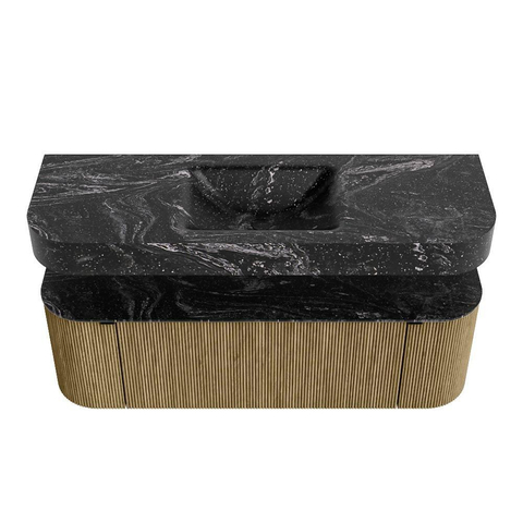 MONDIAZ THOR-DLUX Meuble de salle de bains - 140cm - arrondi gauche + droite - couleur Dusk - 1 tiroir - 2 portes - Vasque suspendue CLOUD centrale 1 trou de robinet - couleur Lava SW1464136