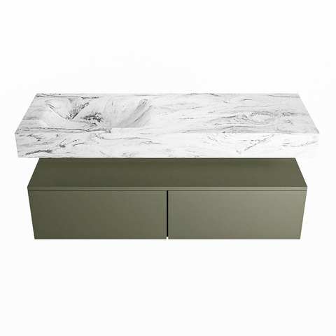 MONDIAZ ALAN - DLUX Ensemble de meuble de salle de bain - 130cm - meuble bas - Army - 2 tiroirs - lavabo suspendu - vasque à gauche - 0 trous de robinet - Glace SW806156