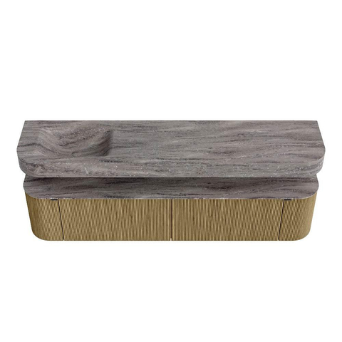 MONDIAZ THOR-DLUX 200cm meuble de salle de bains arrondi gauche + droite couleur Dusk avec 2 tiroirs et 2 portes. Vasque suspendue CLOUD Gauche sans trou de robinet couleur Oza. SW1467198